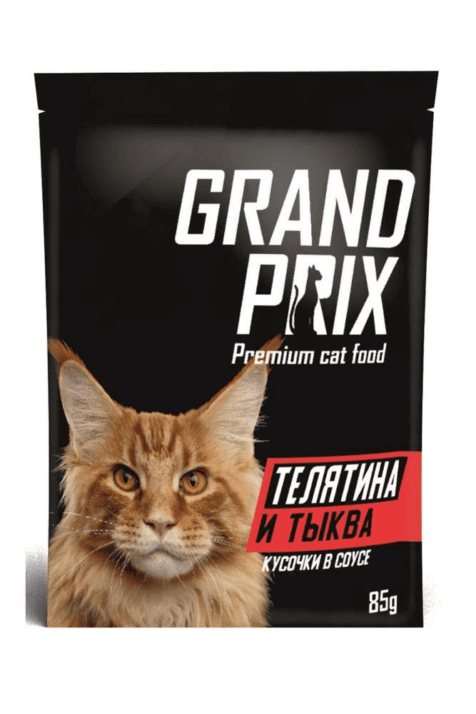 фото Влажный корм для кошек grand prix, с телятиной и тыквой в соусе, 85г