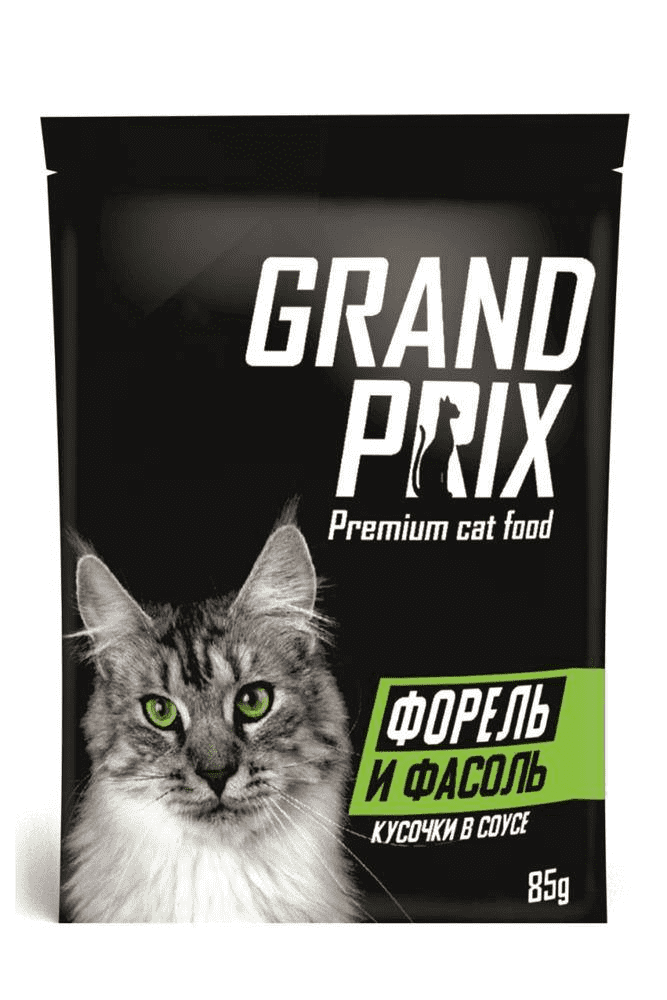 Влажный корм для кошек Grand prix Premium, с форелью и фасолью в соусе, 85г