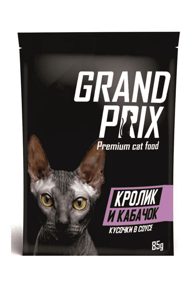 фото Влажный корм для кошек grand prix, с кроликом и кабачком в соусе, 85г