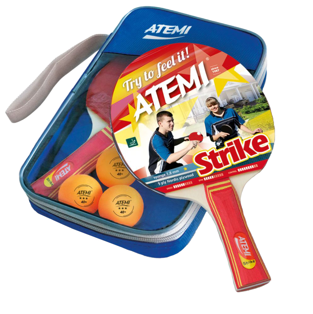 Набор для настольного тенниса Atemi Strike, 2 ракетки, 3 мяча, чехол