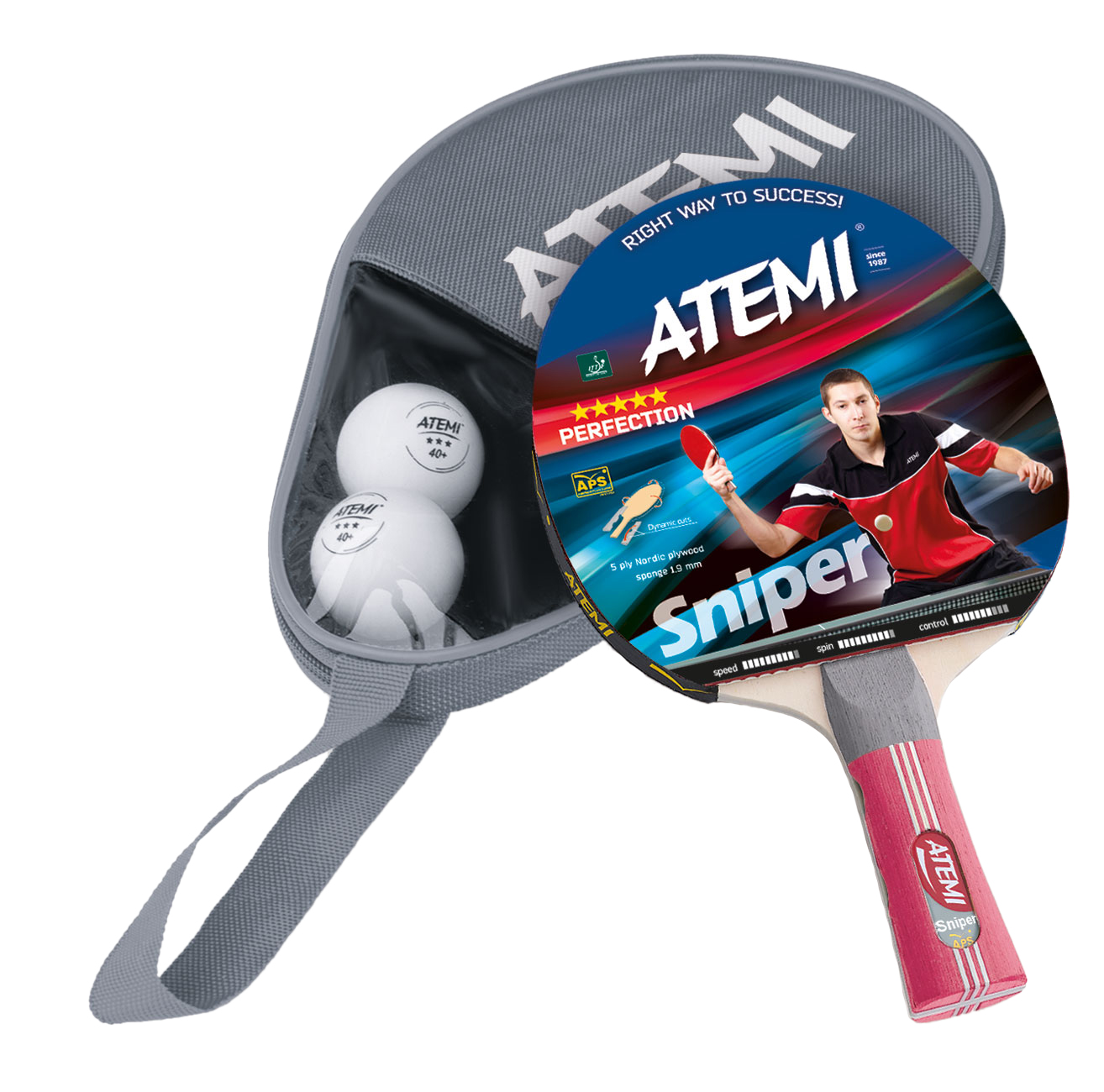 Набор для настольного тенниса Atemi Sniper APS, 1 ракетка, 2 мяча, чехол