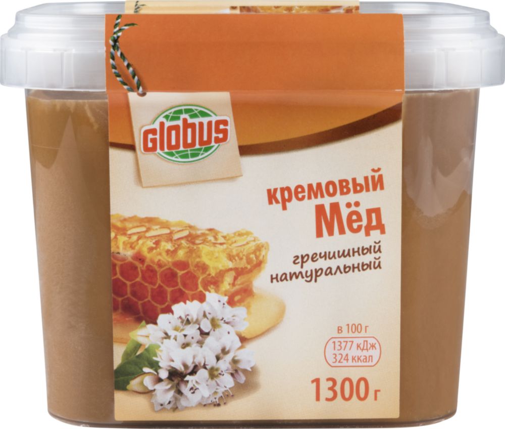 

Мед кремовый Глобус гречишный натуральный 1300 г, натуральный
