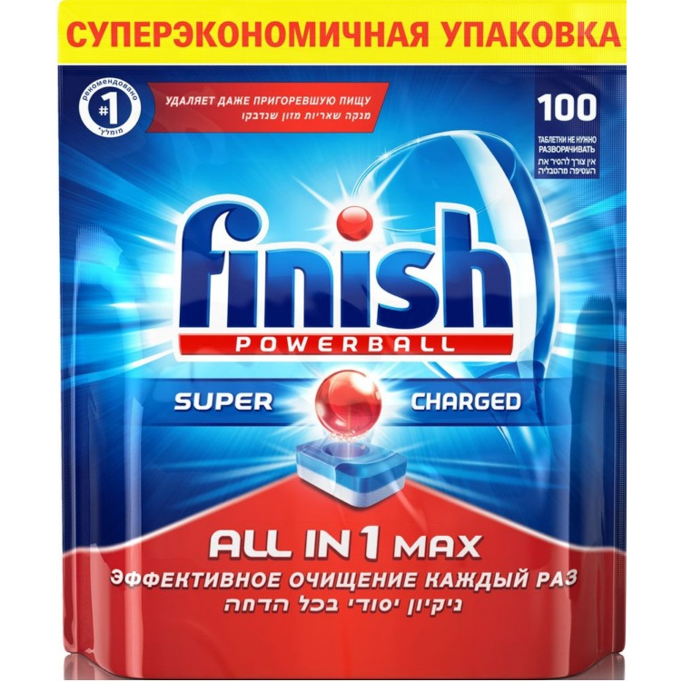 фото Таблетки для посудомоечной машины finish all in 1 max super charged 100 штук