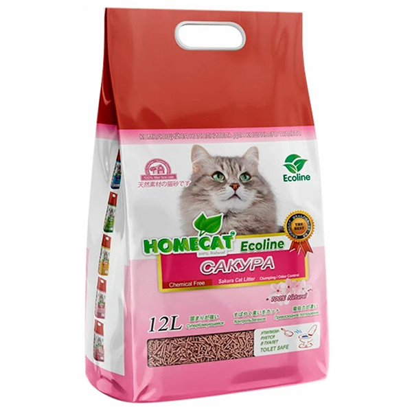 Наполнитель для туалета кошек Homecat Ecoline Сакура комкующийся, 4 шт по 12 л