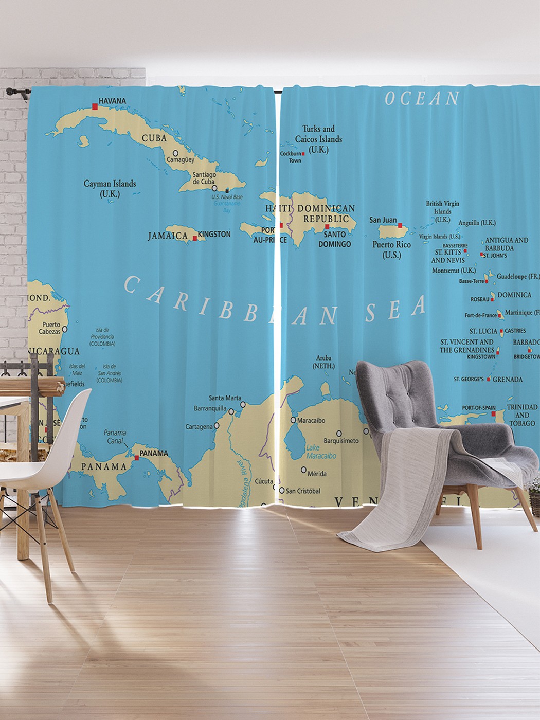 

Шторы под лён JoyArty "Карта острова Куба", серия Oxford DeLux, 340х265 см, Карта острова Куба