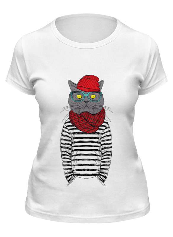 

Футболка женская Printio Cat hipster белая 2XL, Белый, Cat hipster