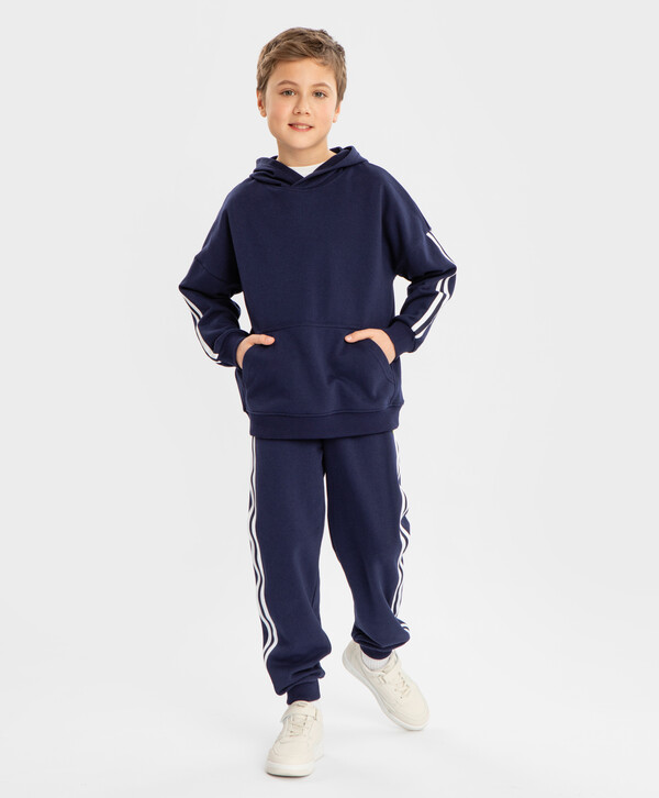 

Толстовка нераспашная с сине-белыми лампасами синяя Button Blue (122), Синий, 224BBBS16081000