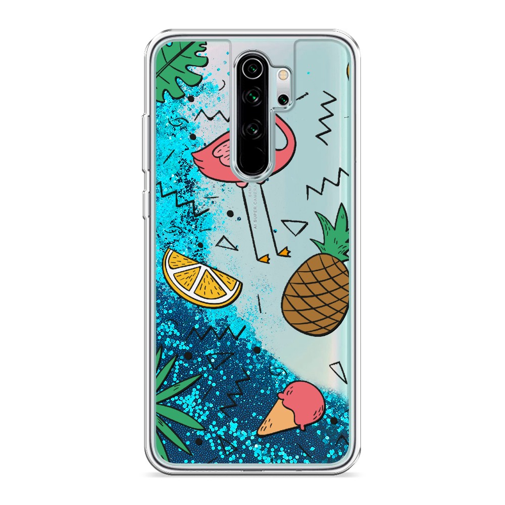 фото Жидкий чехол с блестками "гавайский фон" на xiaomi redmi note 8 pro awog