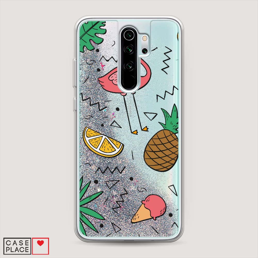фото Жидкий чехол с блестками "гавайский фон" на xiaomi redmi note 8 pro awog