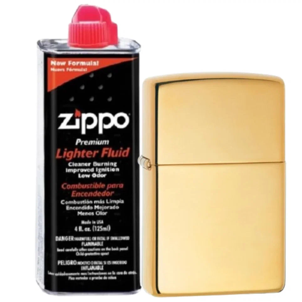 

Бензиновая зажигалка ZIPPO 254B High Polish Brass + бензин Zippo 125 мл 254B-3141, Золотистый