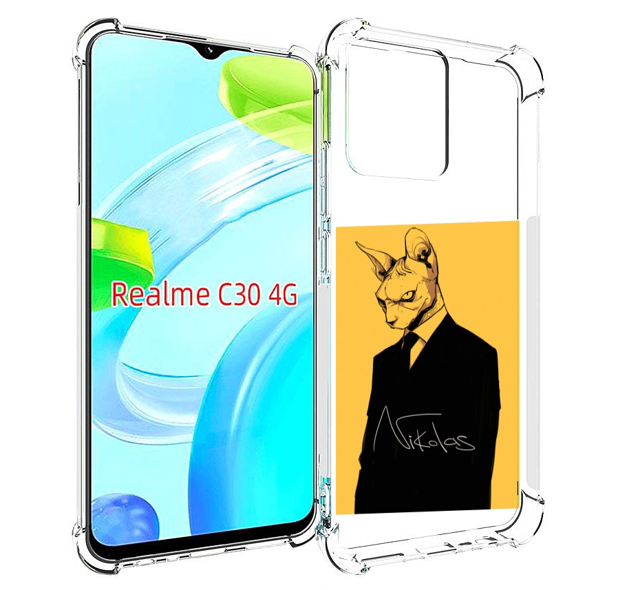 Чехол MyPads кот-в-смокинге-на-желтом-фоне для Realme C30 4G / Narzo 50i Prime