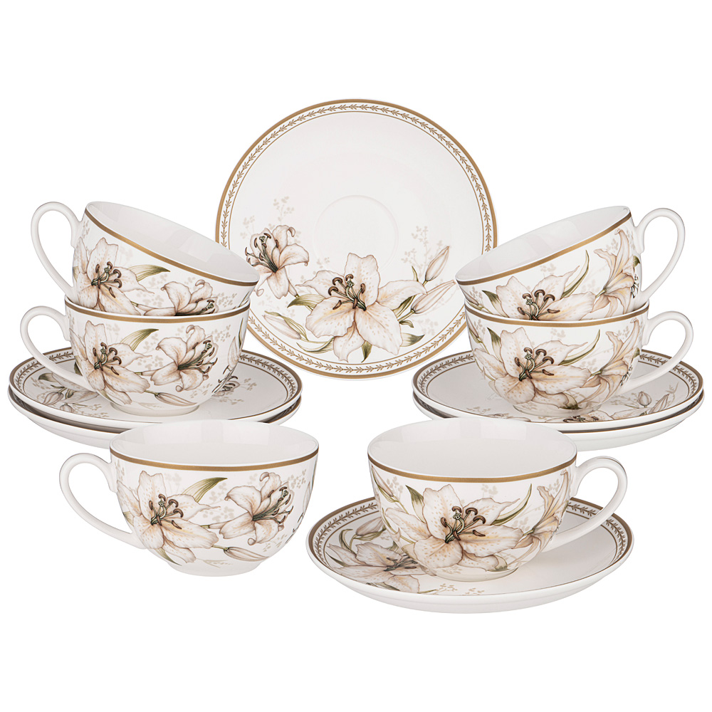 

Чайный набор на 6 персон 12 предметов Lefard Lilies чашки 280мл фарфор 590-269_, Бежевый
