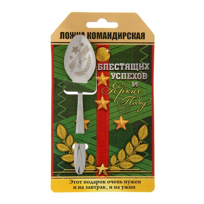 

Ложка с гравировкой сувенирная на открытке «Командирская ложка», Серебристый