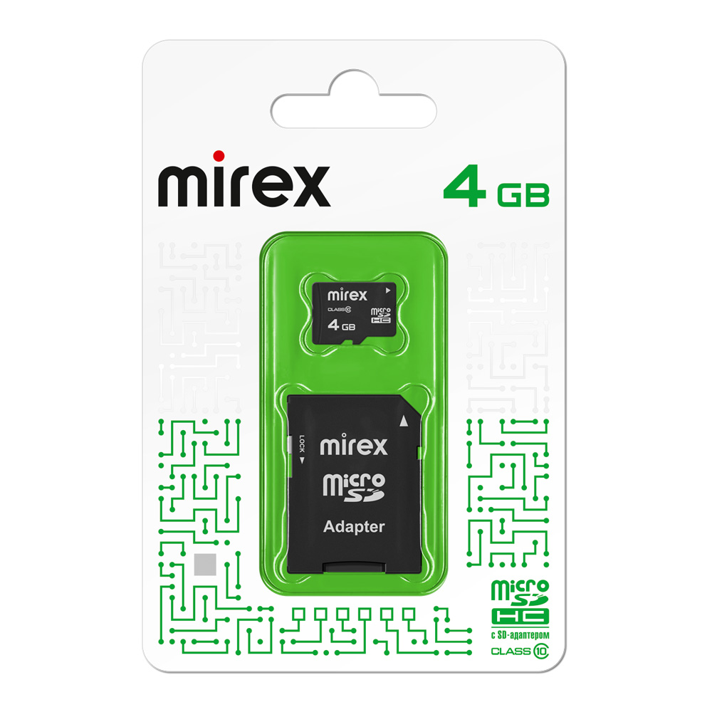 Карта памяти MIREX Micro SDHC Гб 13613-AD10SD04 602₽