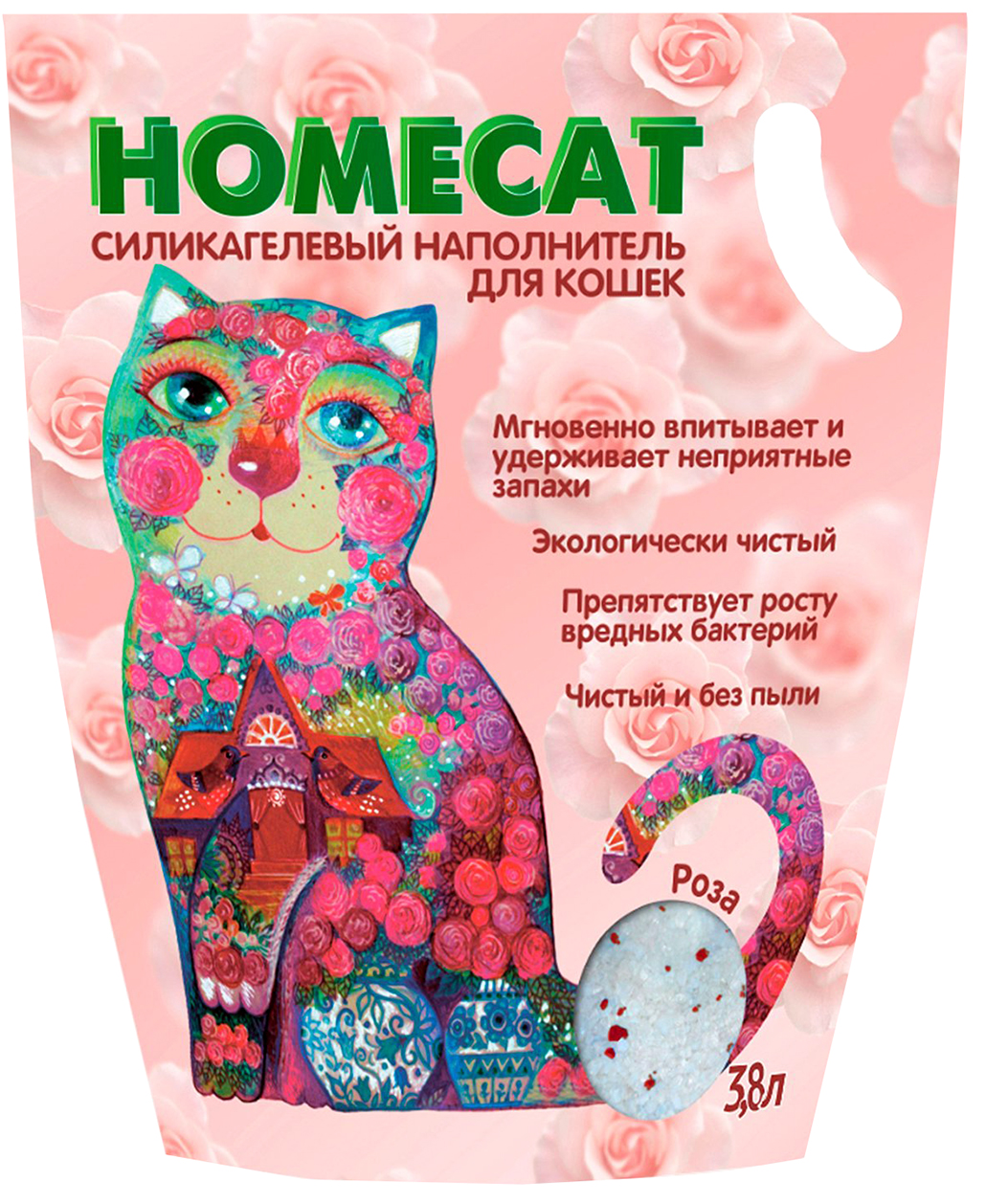 Наполнитель для туалета кошек Homecat Роза силикагелевый, 4 шт по 3,8 л