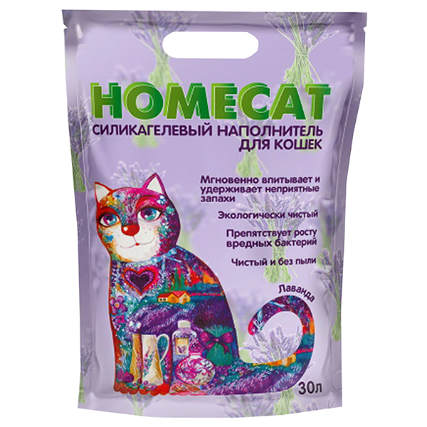 

Впитывающий наполнитель HOMECAT силикагелевый, лаванда, 4 шт по 30 л