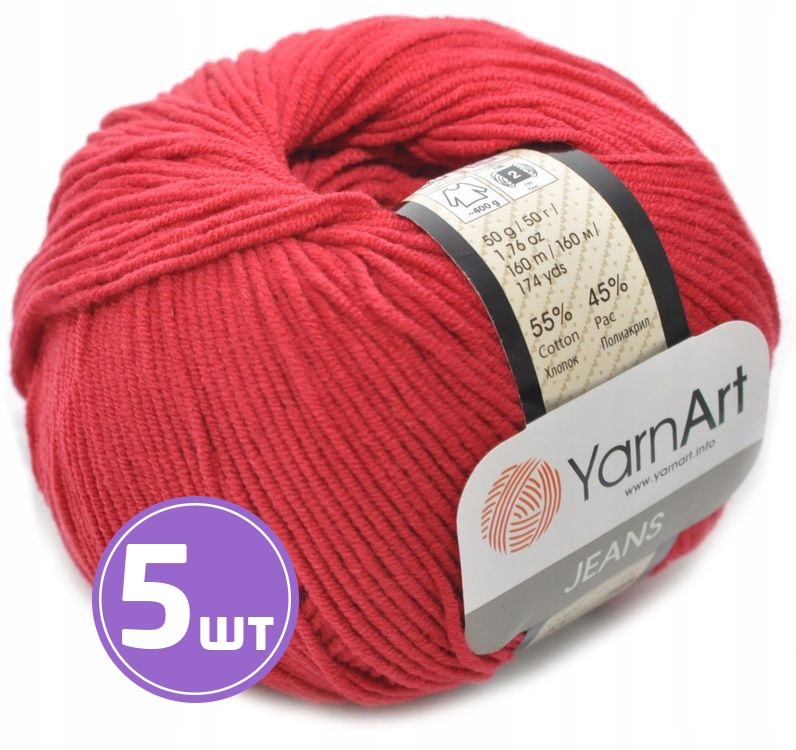 

Пряжа YarnArt Jeans 51 вишня 5 шт по 50 г, Красный