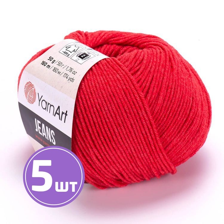 

Пряжа YarnArt Jeans 26 красный 5 шт по 50 г