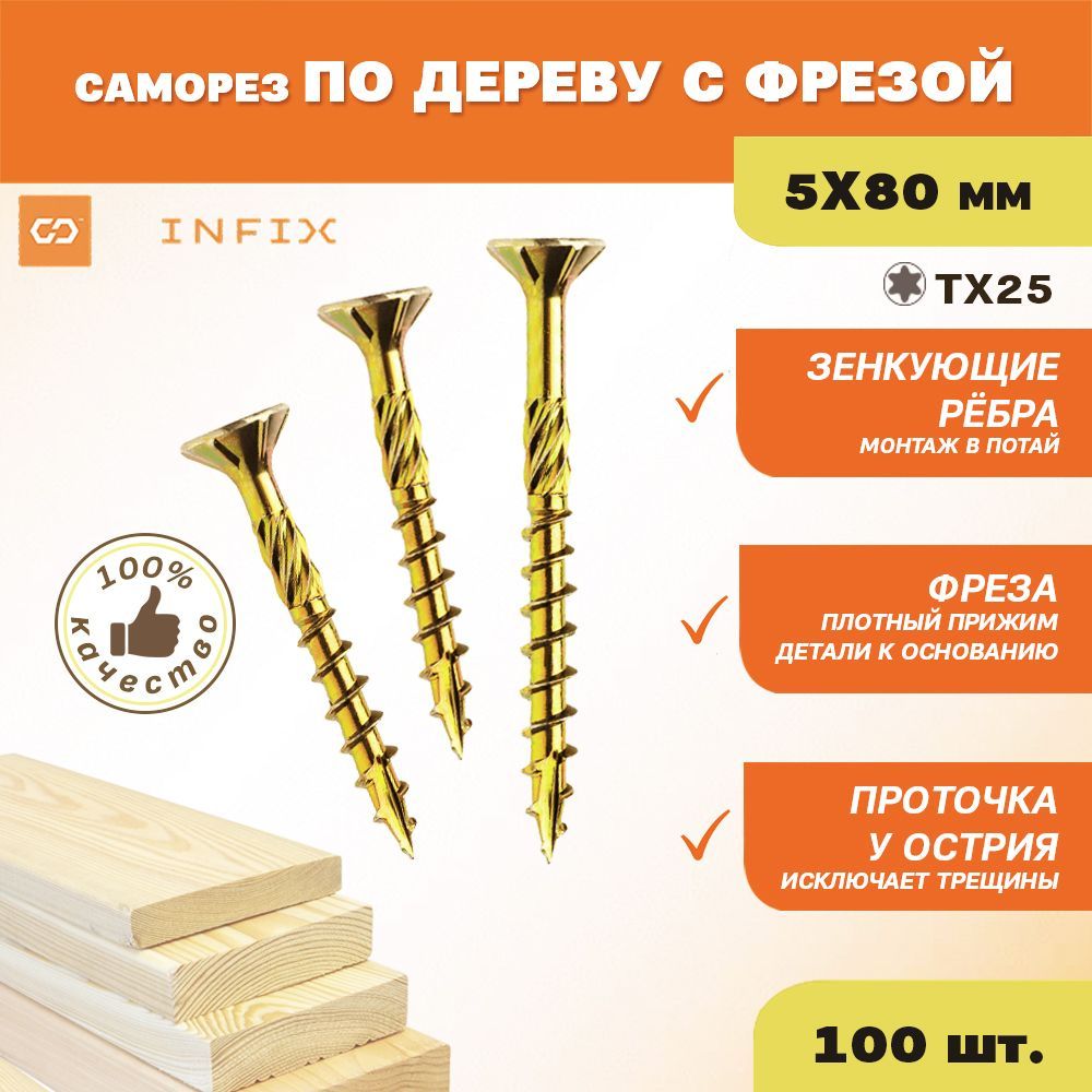 

Саморез INFIX 52985 для дерева, 5x80 мм, 100 шт.