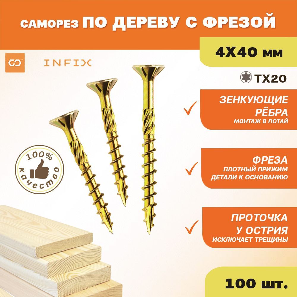 

Саморез INFIX 51295 для дерева, 4x40 мм, 100 шт.