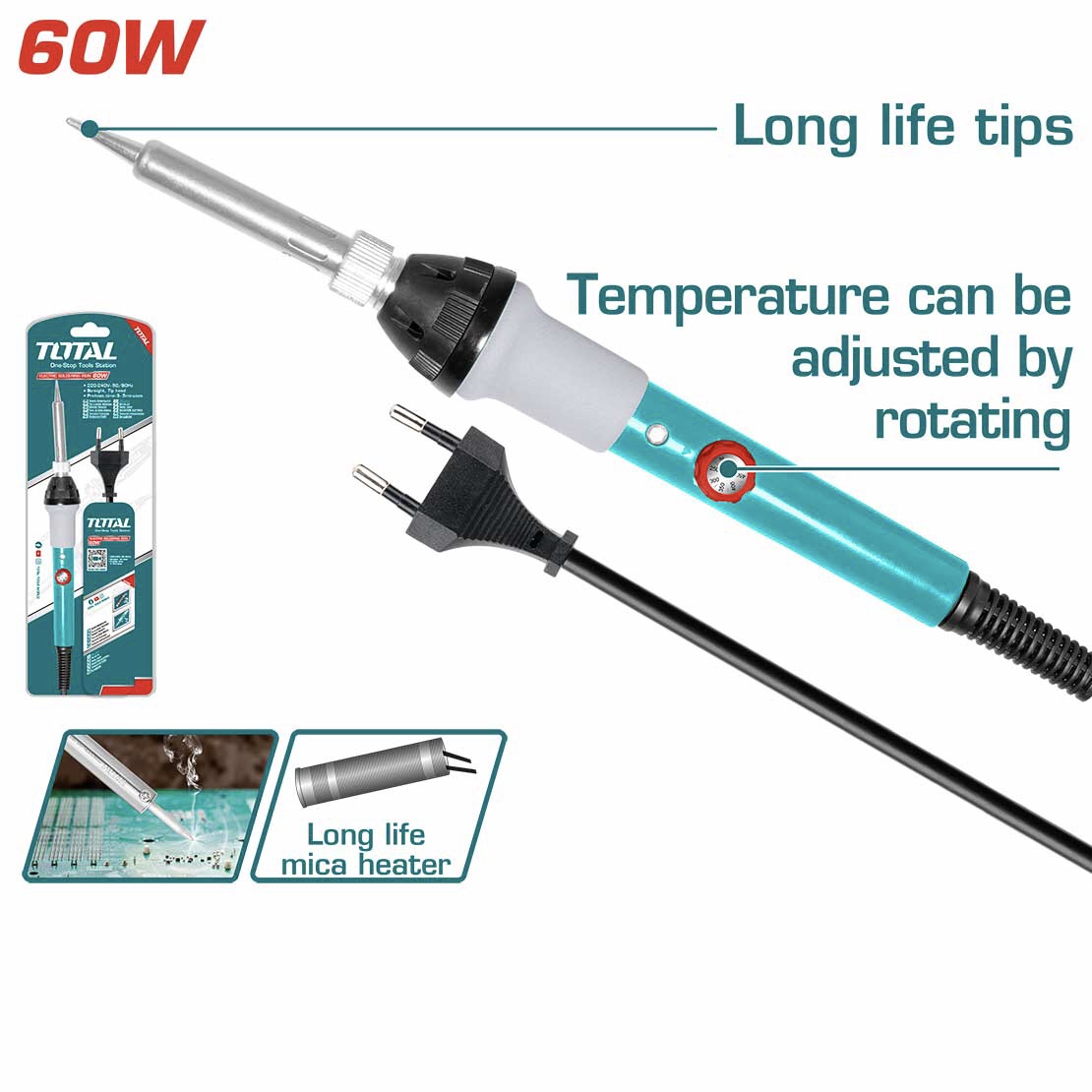 

Паяльник электрический Total Tools 60 Вт регулировка температуры 13 режимов, TET160831, TET160831