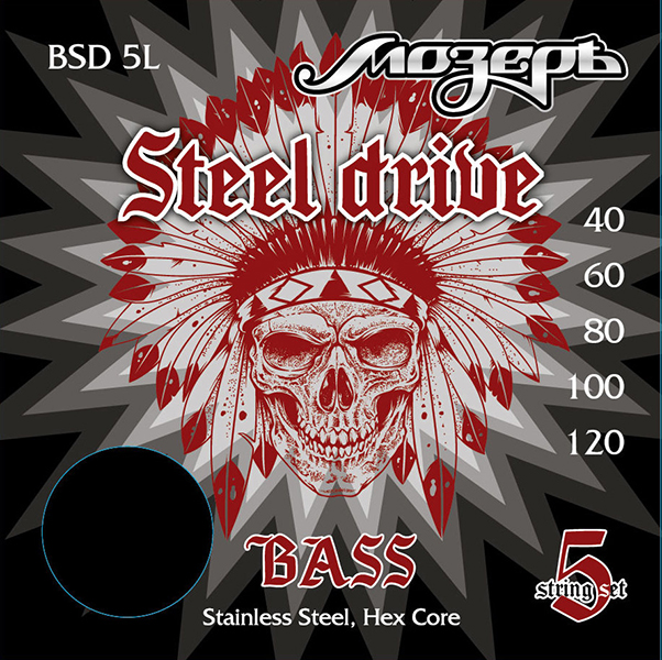 

Steel Drive Комплект струн для 5-струнной бас-гитары, сталь, 40-120, Мозеръ BSD-5L