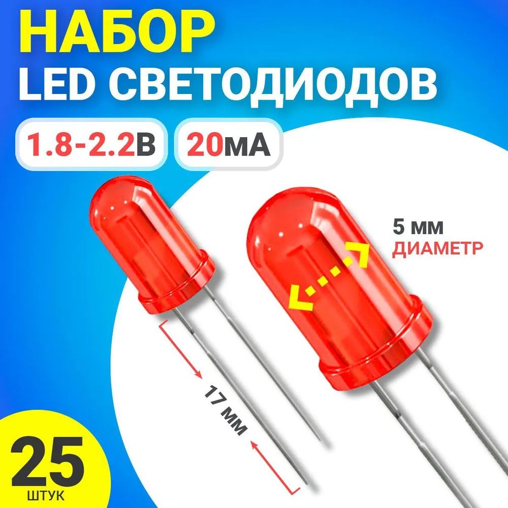 

Набор светодиодов GSMIN SL2, Красный, 25шт., SL2
