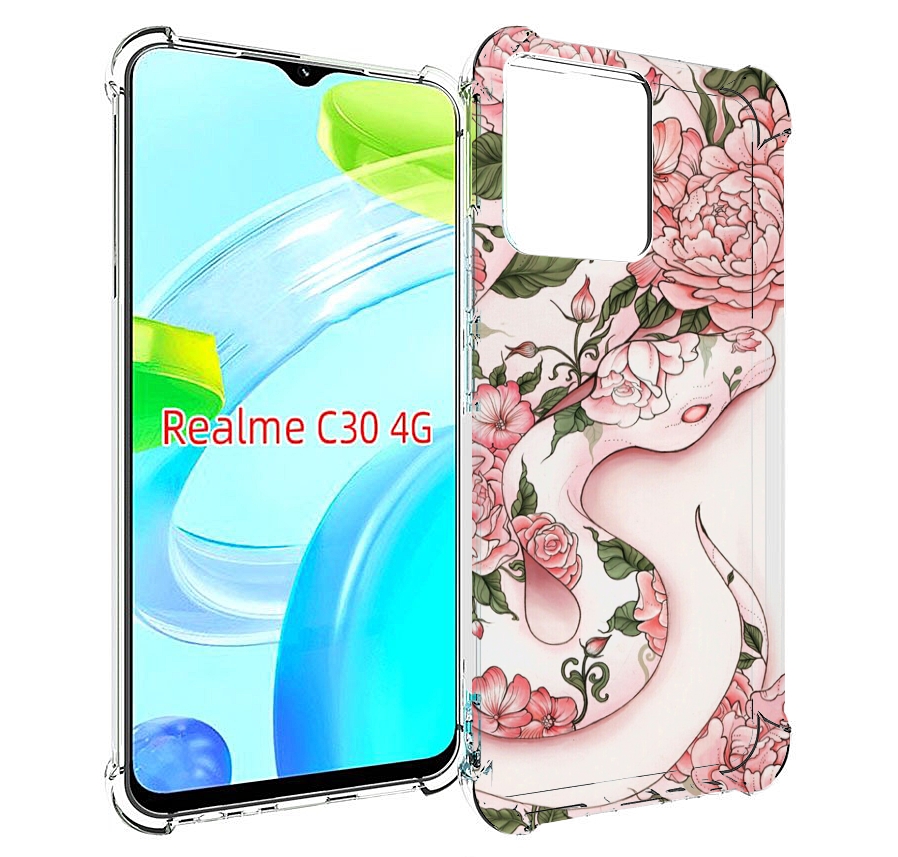 

Чехол MyPads змея-в-розовых-цветах женский для Realme C30 4G / Narzo 50i Prime, Прозрачный, Tocco