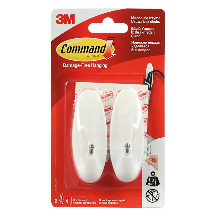 

Легкоудаляемый крючок Command 17068 прямой, средний, 2 шт 1,35 кг