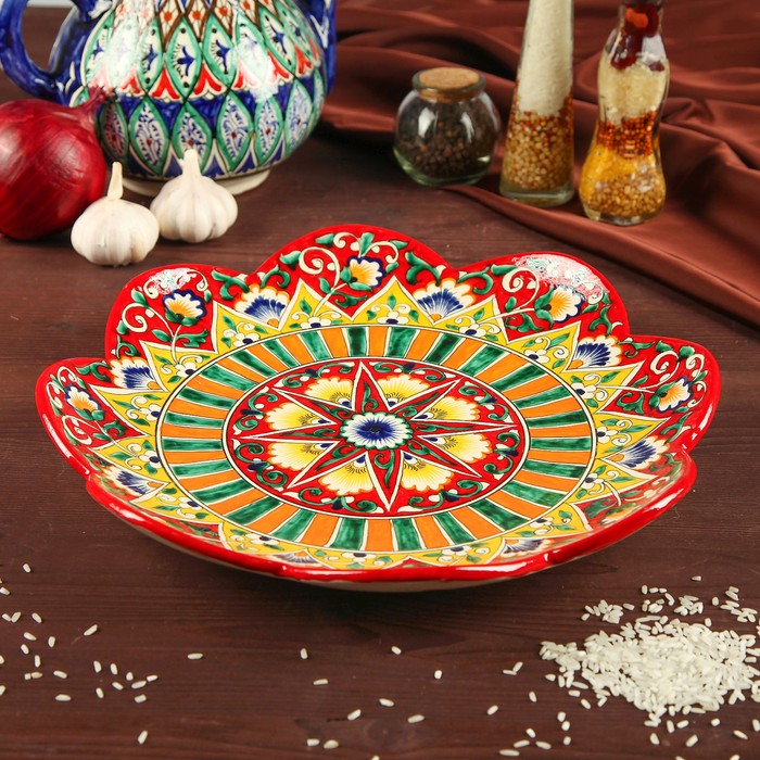 

Ляган Риштанская Керамика "Цветы", 31 см, красный микс, рифлённый