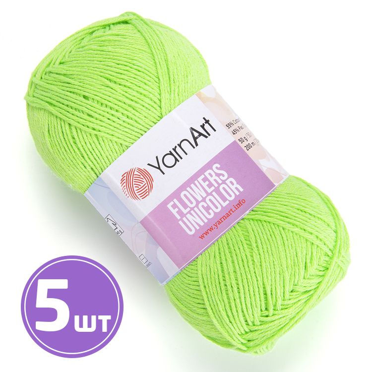 

Пряжа YarnArt Flowers Unicolor 760 неон зеленый 5 шт по 50 г