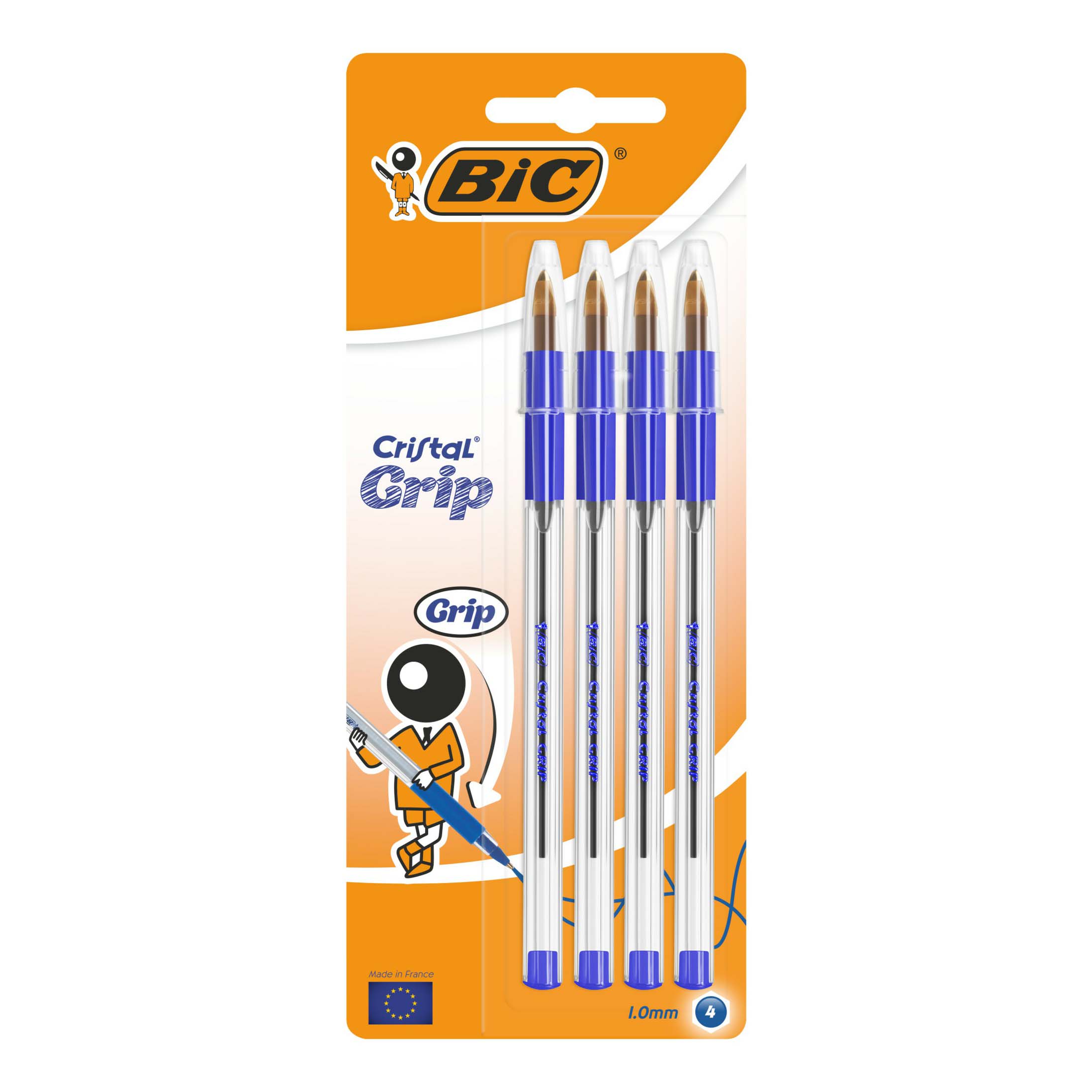 

Ручки шариковые Bic Cristal Grip тонкое письмо синие 4 шт