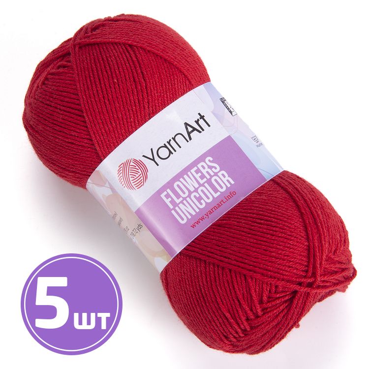 

Пряжа YarnArt Flowers Unicolor 738 алый 5 шт по 50 г, Красный