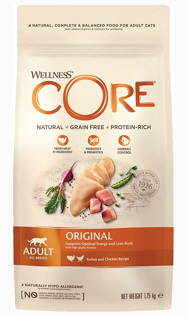 

CORE CORE ORIGINAL CAT ADULT беззерновой для взрослых кошек с индейкой и курицей (1,75 + 1