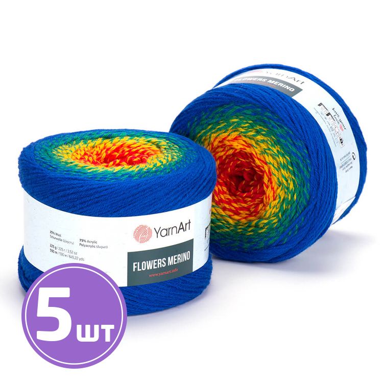 

Пряжа YarnArt Flowers Merino 535 мультиколор 5 шт по 225 г, Разноцветный