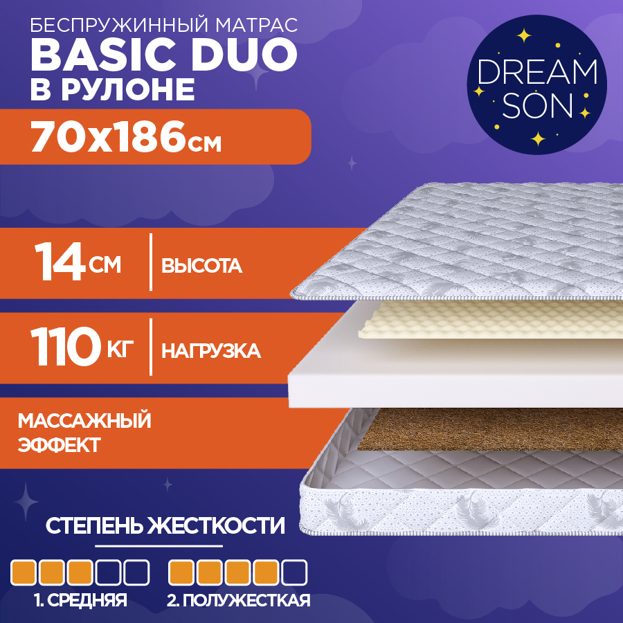 

Матрас DreamSon Basic Duo 70x186, Белый, Basic Duo