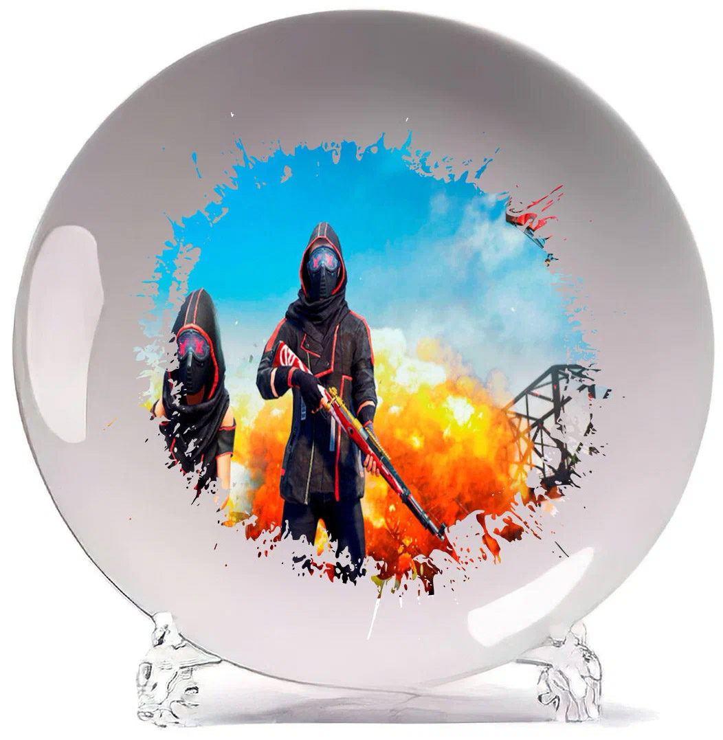 

Тарелка CoolPodarok Пабг Pubg(двое на фоне парашутист и взрыв)