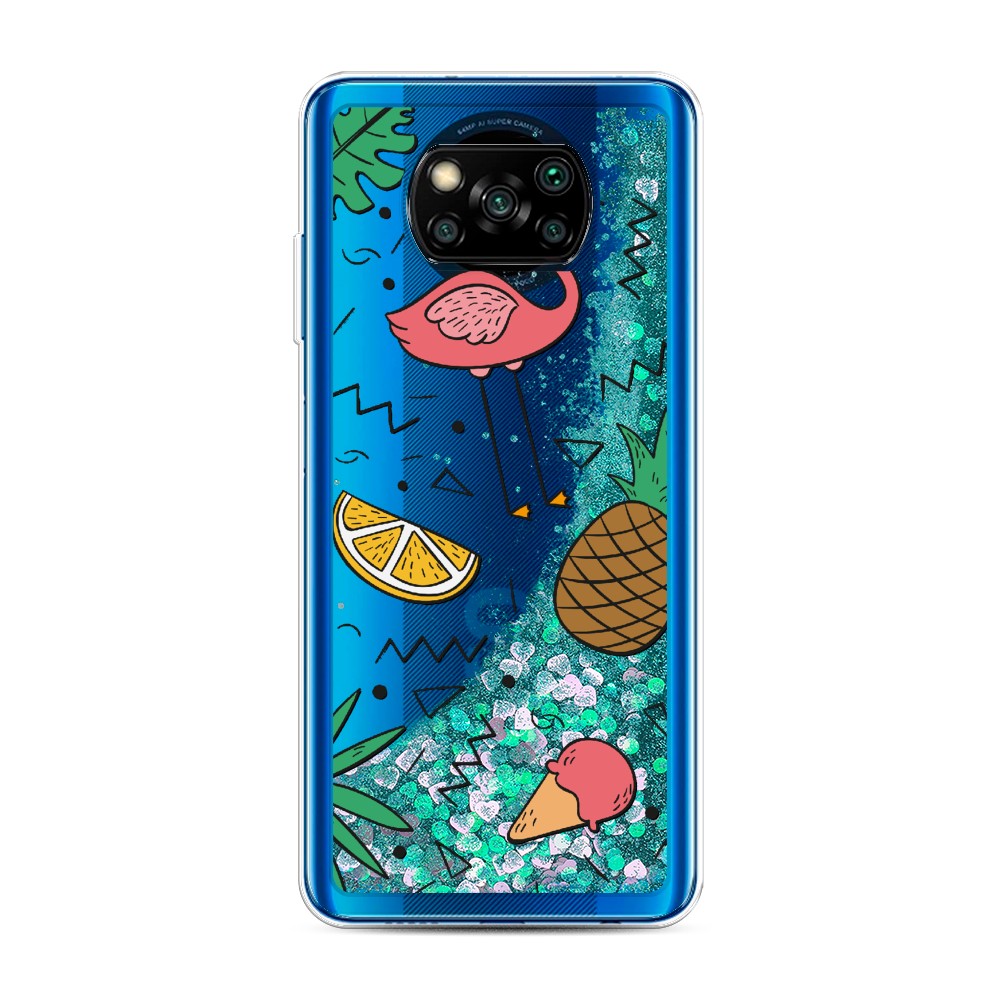 

Жидкий чехол с блестками "Гавайский фон" на Xiaomi Poco X3 NFC, 39295-1