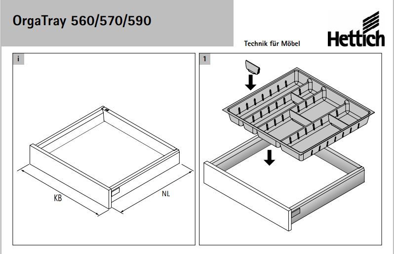 Организация для ящиков Hettich OrgaTray 590 InnoTech Atira в базу 500 мм, 407х412 мм