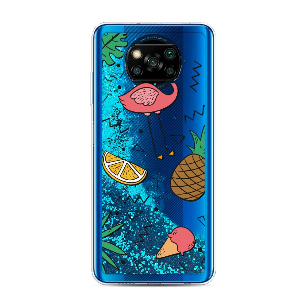 

Жидкий чехол с блестками "Гавайский фон" на Xiaomi Poco X3 NFC, 39293-1