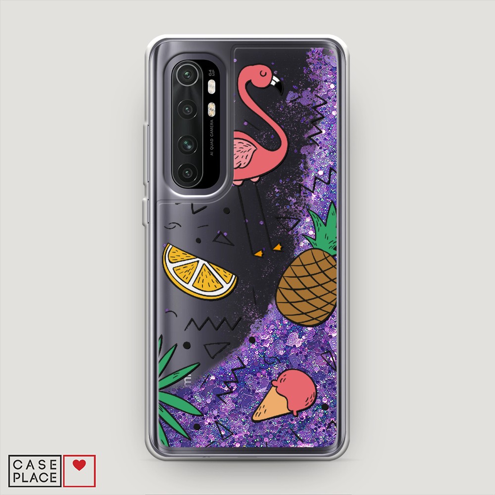 

Жидкий чехол с блестками "Гавайский фон" на Xiaomi Mi Note 10 lite, 38492-1