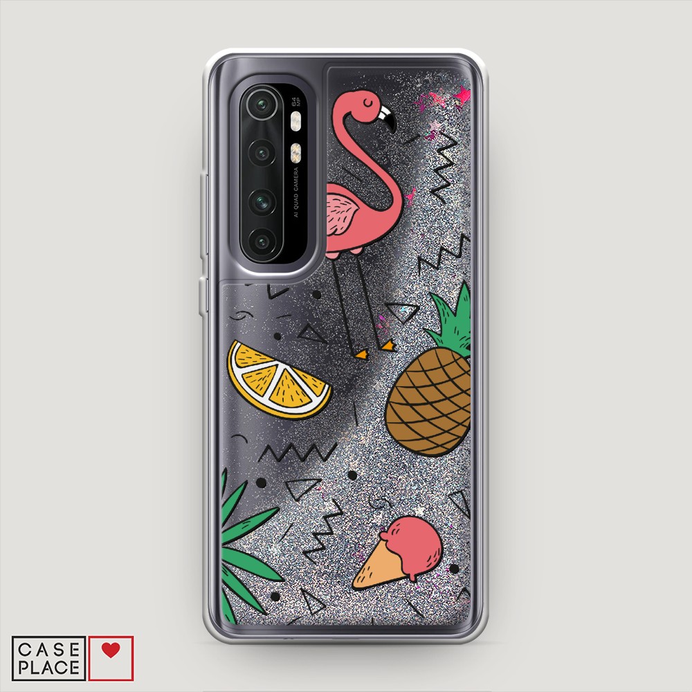 

Жидкий чехол с блестками "Гавайский фон" на Xiaomi Mi Note 10 lite, 38491-1
