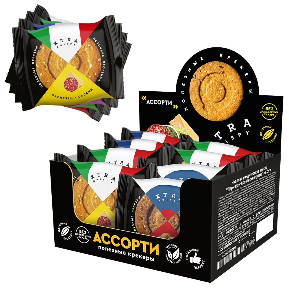 

Протеиновый крекер MR. DJEMIUS Zero Xtra Crispy Ассорти 8шт по 36г, Xtra Crispy
