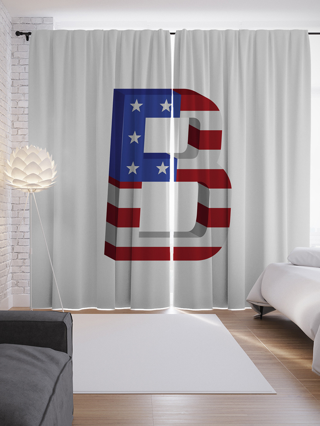 

Шторы с фотопечатью "Американская b" из сатена, 290х265 см