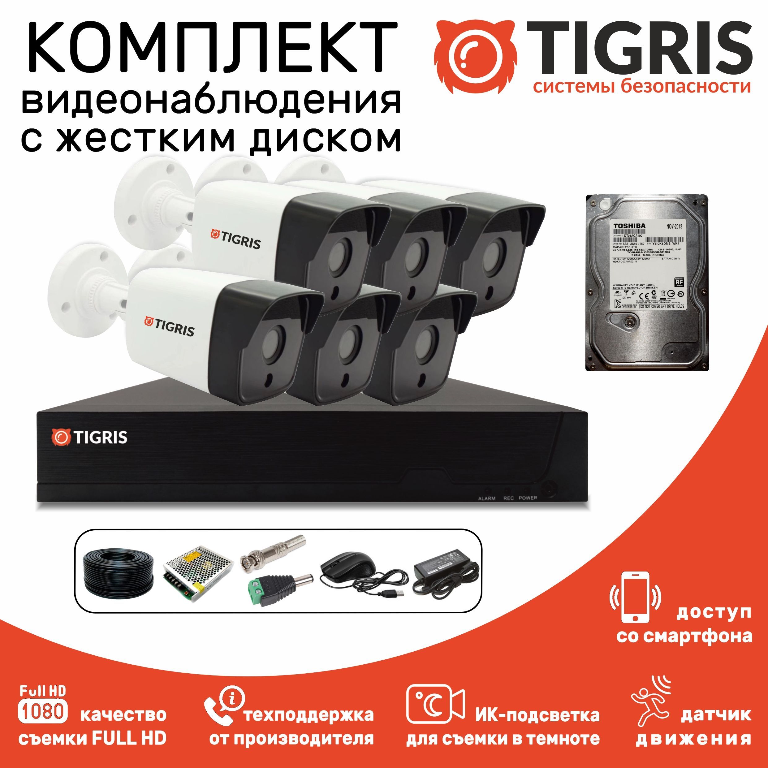 

Комплект видеонаблюдения TIGRIS TGK-S206PWD