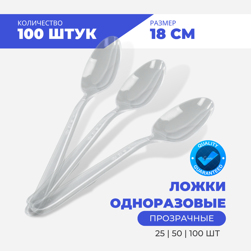 

Ложки одноразовые прозрачные, 100 шт, Прозрачный, Л-