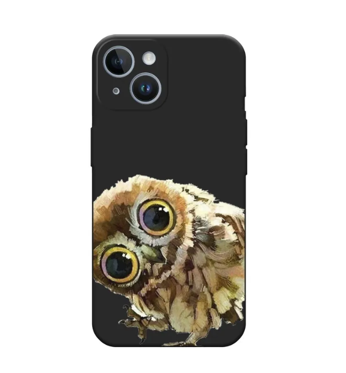 

Чехол Awog на Apple iPhone 14 / Айфон 14 "Любопытный совенок", Черный, 15152-1