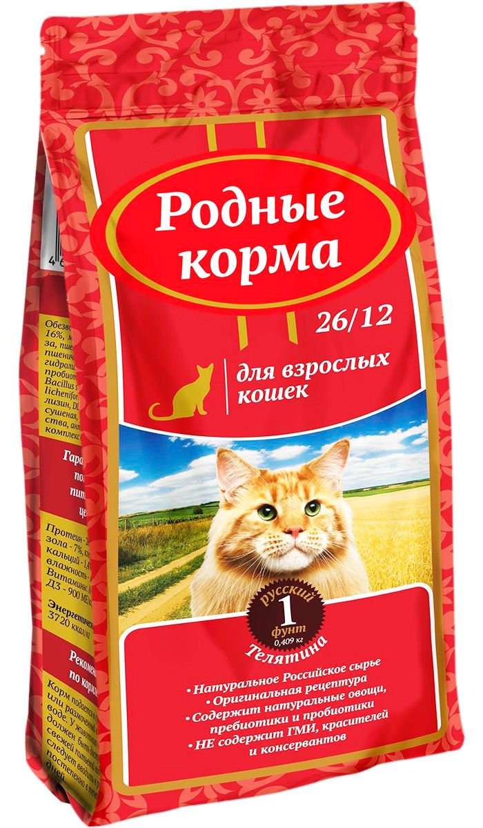 

Сухой корм для кошек Родные корма телятина 12 шт по 409 гр