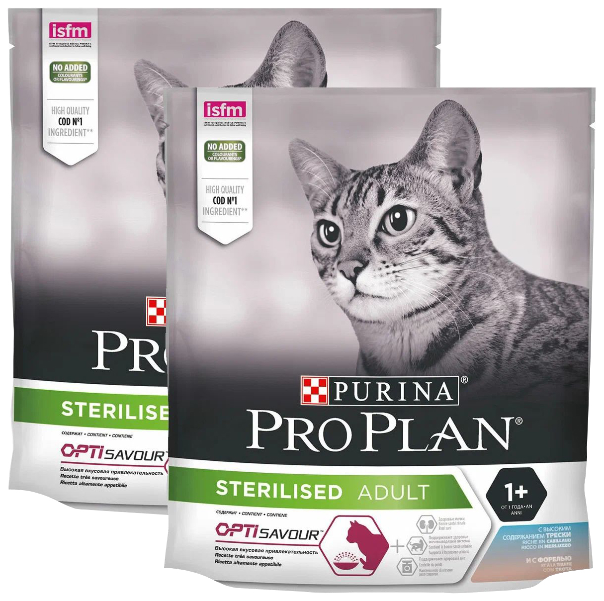 фото Сухой корм для кошек pro plan cat optisavour sterilised с треской и форелью, 2 шт по 400 г