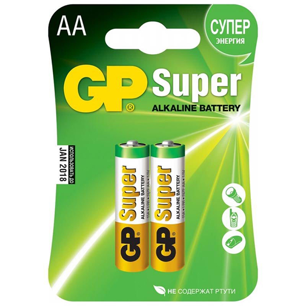 

Super Alkaline Элемент питания АА алкалиновый, 2шт, GP GP15A-2CR2